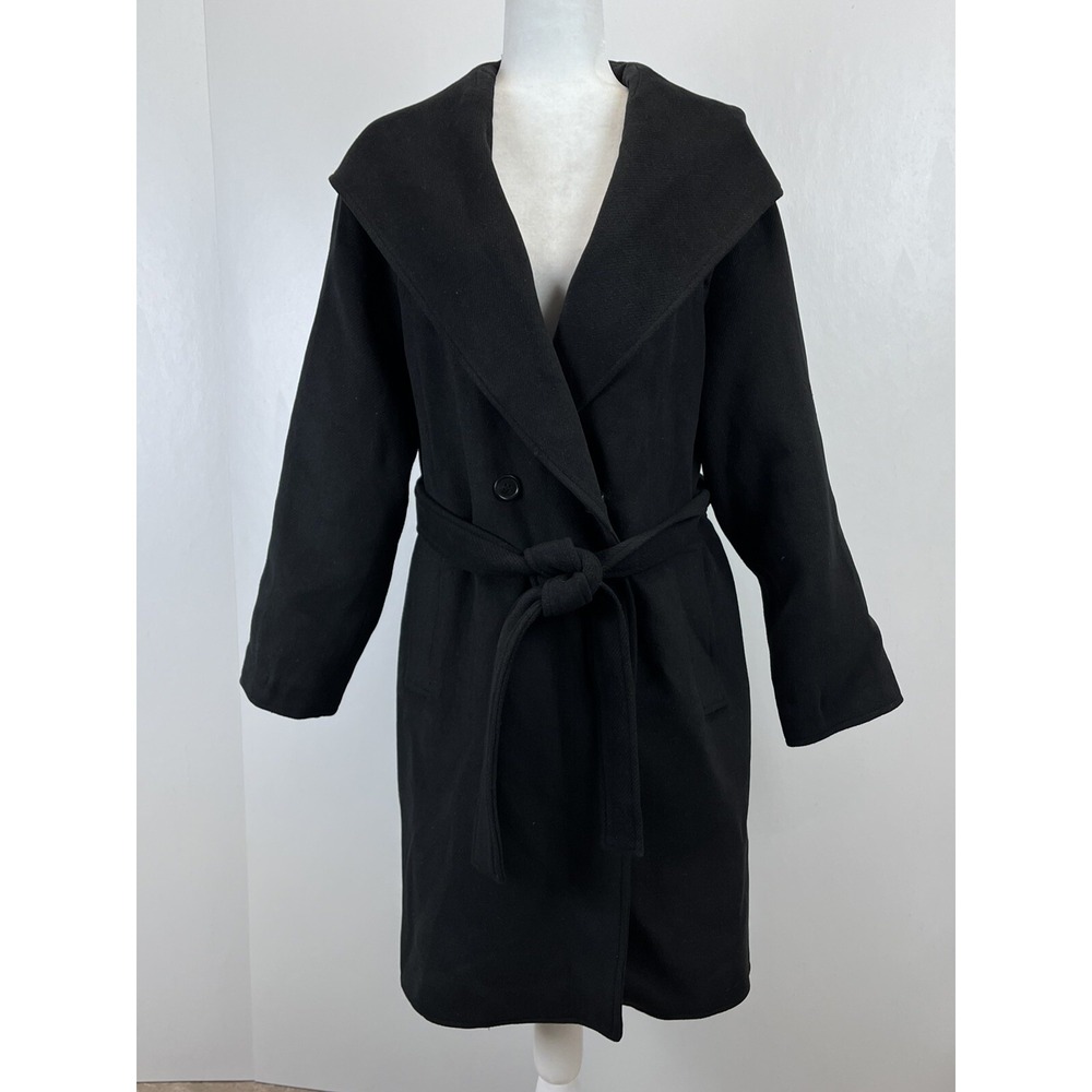 Anthropologie Avec Les Filles Black Coat Sz Medium Womens 1 Button Belted Hood